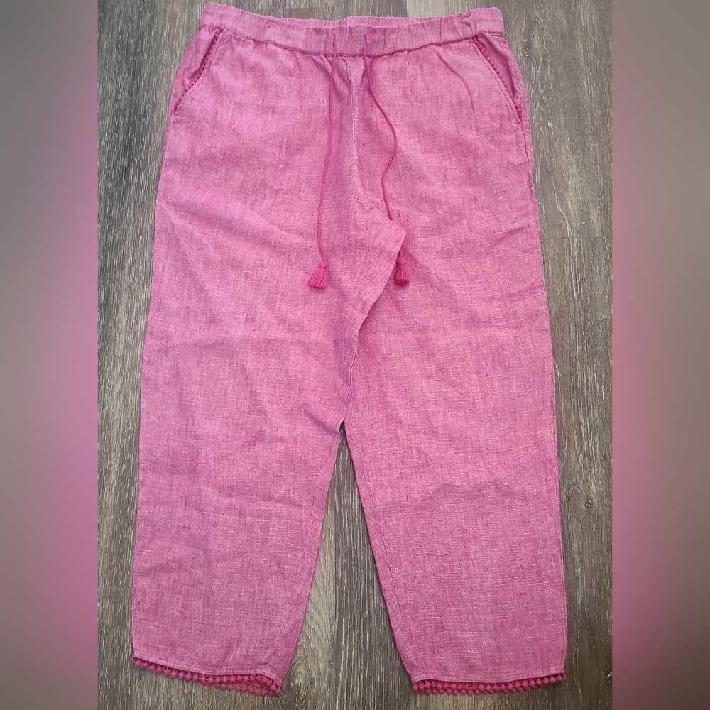 Talbots 100% Linen Draw String Capri Pants Womens Size 12